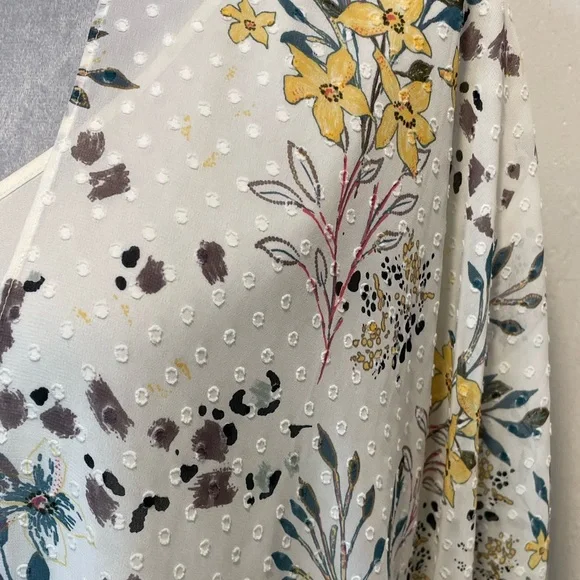 #0226 Maurices Yellow Plum Green Floral Print Kimono Cardigan-one size - Picture 4 of 5